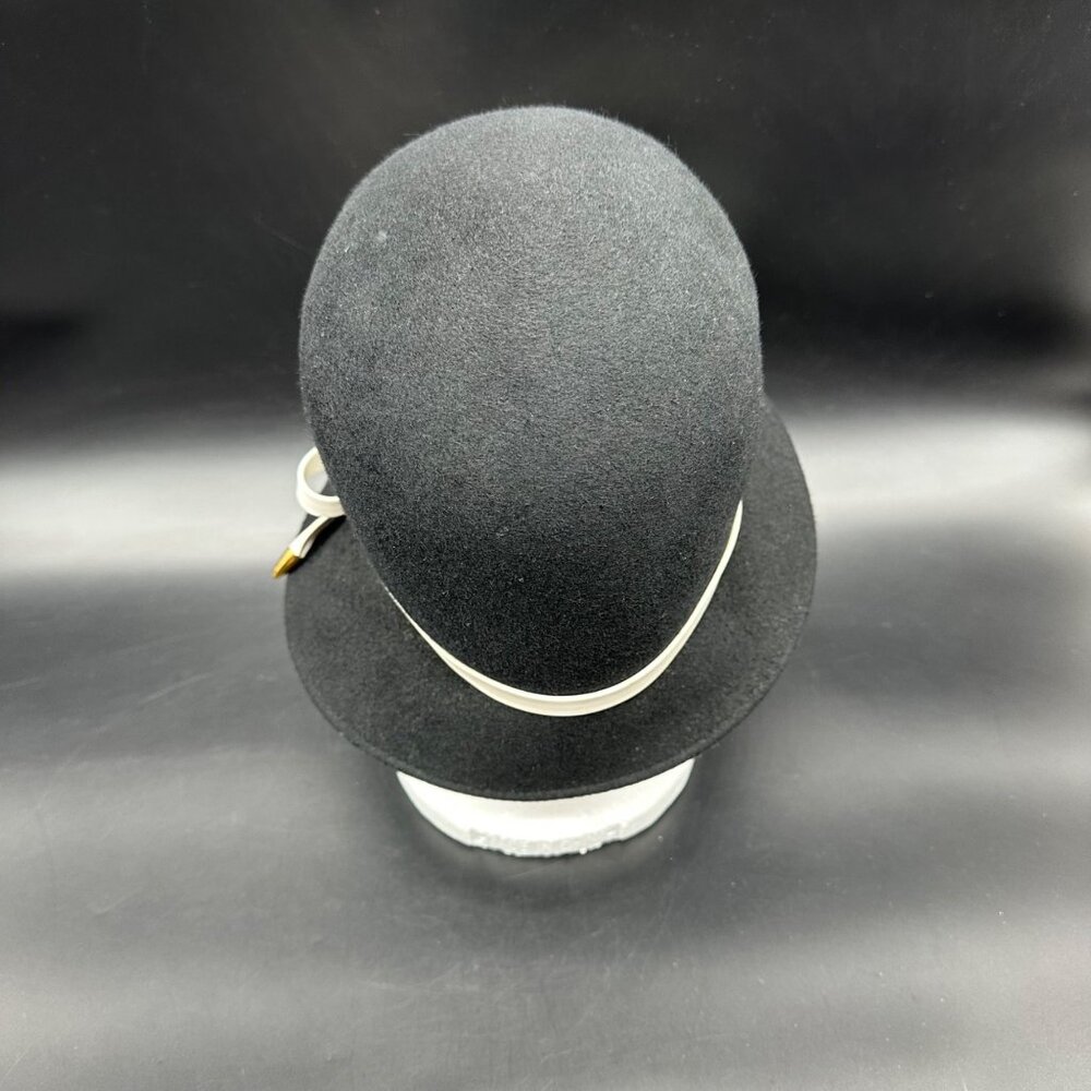 Vintage Wool Felt Hat Mid Century Black White Bucket Superbe Union Made Womens - Picture 3 of 9